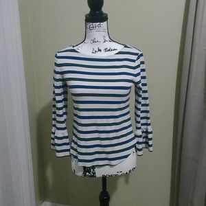 And Taylor White blue and green strip top